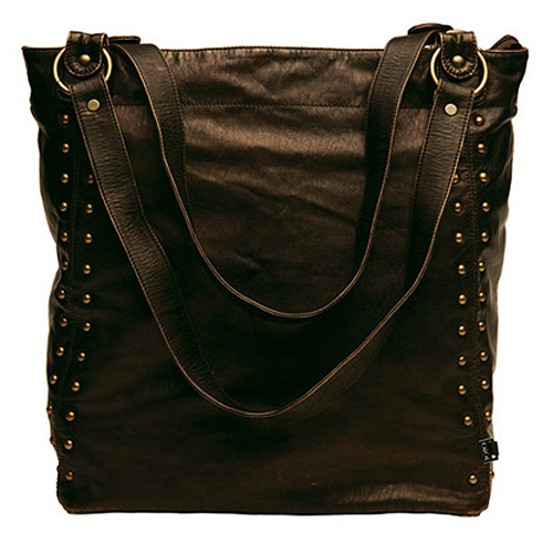 OiOi Studded Metallic Chocolate Faux Leather Tote