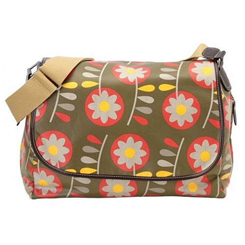 OiOi Messenger in Retro Circular Floral Olive Green